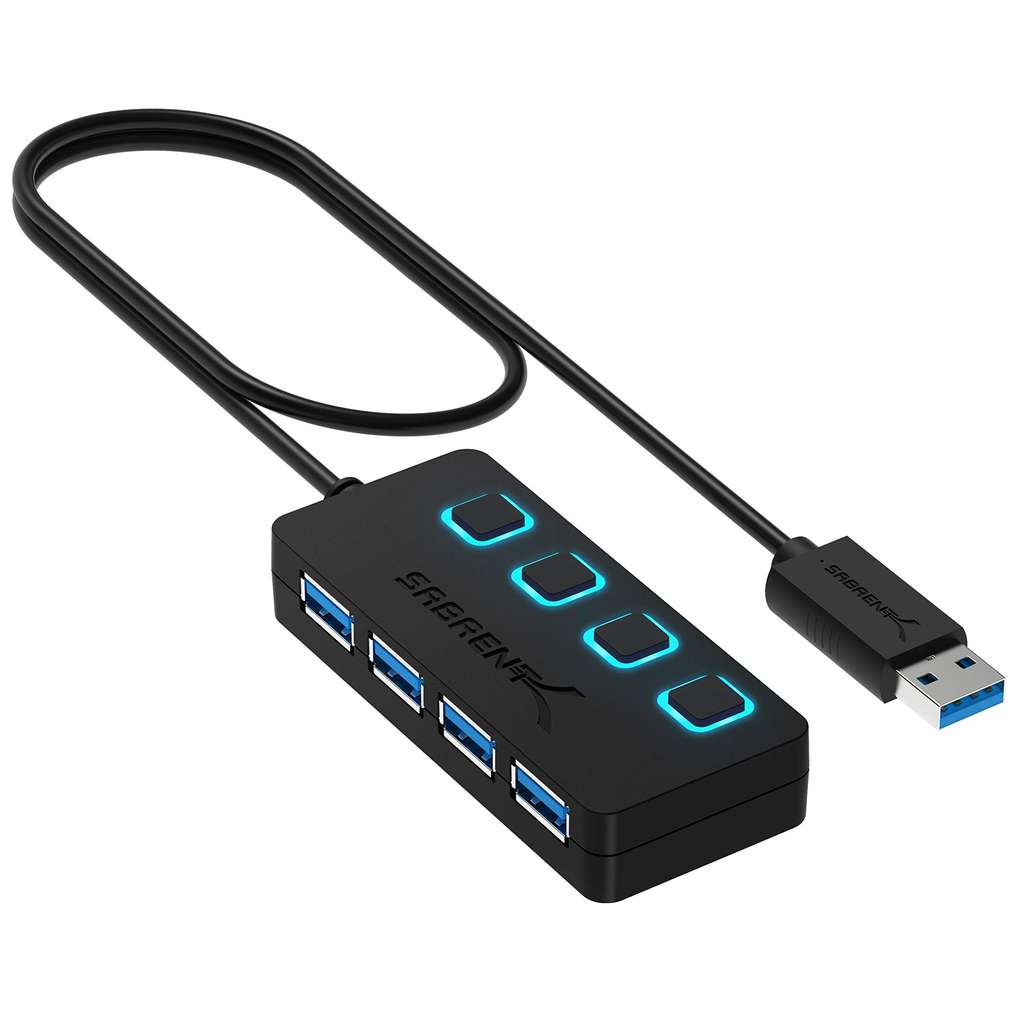 SABRENT USB Hub 4 Port Fast 5Gbps USB Splitter 3.2, LED Switches, 2ft Cable, Portable for Mac/PC - w/voucher - Sold by Store4PC-UK / FBA